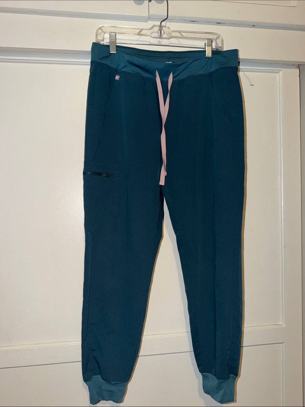 Figs Teal Jogger Pants with Pink Drawstring